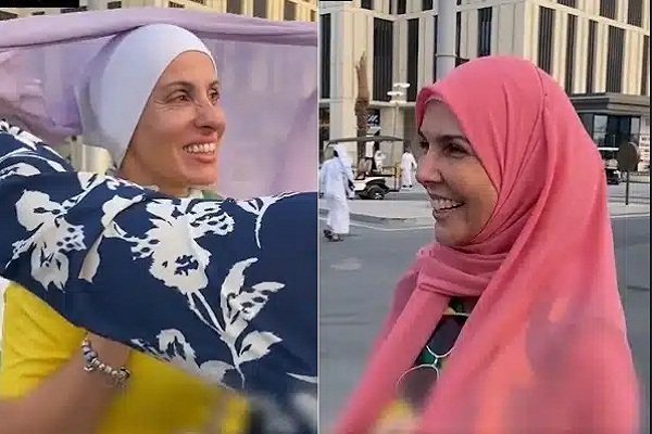 شاهد...مشجعات يقبلن على تجربة الحجاب أثناء المونديال في قطر